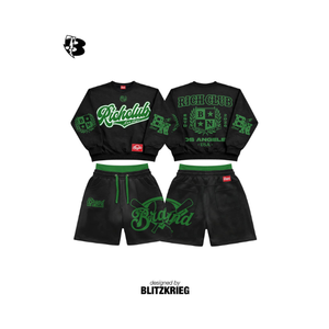 ชุดวอร์มสีดำเขียว |   เสื้อสเวตเชิ้ตและกางเกงขาสั้นขนาดใหญ่พิเศษ |   ชุดเซ็ตสตรีทแวร์ Los Angeles Athletic Dept แบบเข้าชุดกัน รับผลิตแบบ OEM แบรนด์ส่วนตัว - Product Image 1