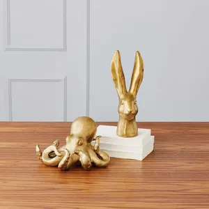 Escultura Metálica de Pulpo Dorado Antiguo, Decoración de Mesa de Lujo Estilo Costero para Sala de Estar, Oficina, Estante y Regalos Náuticos - Product Image 3