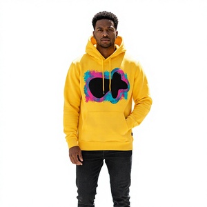 Sweat-shirt à capuche jaune pour homme en coton French Terry, coupe classique, poche imprimée en relief, décontracté, respirant, pour l'hiver - Product Image 6