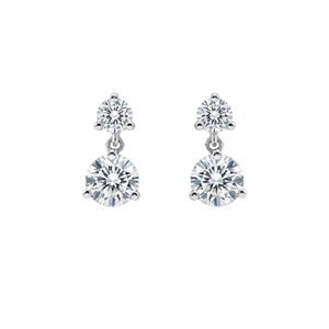 Boucles d'oreilles pendantes à 4 pierres en or 14 carats avec diamants de laboratoire de 0,74 ct, sertissage à 3 griffes, bijoux élégants pour femme, parfaits pour les soirées - Product Image 2