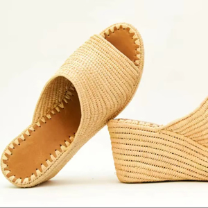 Sandalias de Rafia Natural Hechas a Mano, Tacones Tipo Zueco para Mujer - Product Image 1