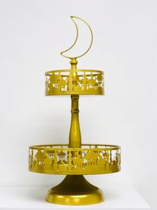 ชุดถาดสามชั้นชุบทองทรงกลม สำหรับเสิร์ฟตกแต่ง ดีไซน์แบบดั้งเดิม เหมาะสำหรับงานแต่งงาน จัดแสดงผลไม้ - Product Image 3