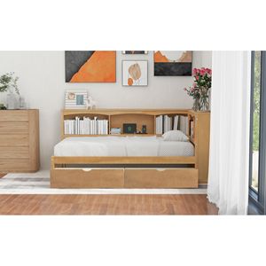 Daybed Twin Size con due cassetti di stoccaggio e porte USB legno di colore armadi di stoccaggio letto mobili - Product Image 3