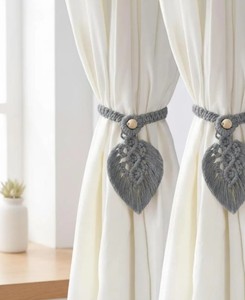 Macrame Leaf <b>Curtain</b> Tie Backs – Boho Fabric Handmade <b>Curtain</b> Holdbacks – Handmade Woven Drapery Ties - Product Image 3