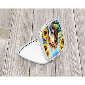 Espejo de maquillaje de viaje compacto con girasoles Basset Hound, espejo decorativo de bolsillo plegable de mano para regalo de mujeres y niñas - Product Image 2