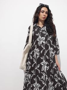 Vestido de Algodón de Alta Calidad con Cuello Camisero Negro Elegante y Forro de Mulmul, Ideal para Verano, Viajes o Uso Casual, a Precio de Fábrica - Product Image 2