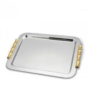 Plateau de service rectangulaire en métal massif, fait main, avec anneaux latéraux, idéal pour la maison et la restauration – Meilleures ventes - Product Image 2