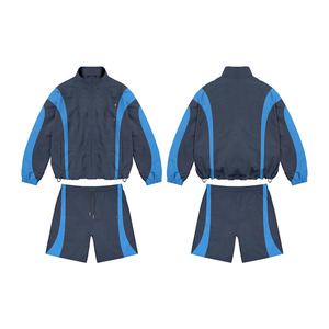 Conjunto de Chaqueta Cortavientos y Pantalones Cortos para Hombre, 145 GSM, Poliéster Taslon, Panel Negro y Amarillo, Logotipo Bordado Personalizado - Product Image 6
