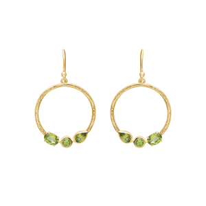 Boucles d'oreilles créoles bohèmes en argent sterling S925 avec pierres de péridot serties clos, design circulaire, pour femme, à porter au quotidien, bijoux raffinés - Product Image 4