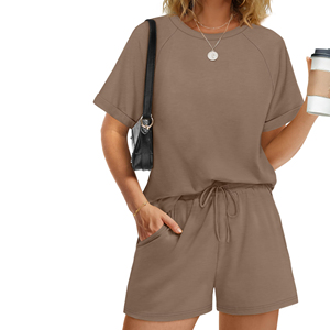 Conjunto de 2 Piezas para Mujer, Color Sólido, Cuello Redondo, Corte Regular, Ropa Casual de Primavera/Verano, Transpirable, con Logotipo Personalizado, Top y Short - Product Image 4
