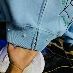 Sudadera con capucha y cremallera completa, personalizada con parches de chenilla de araña y bordado de letras, lavado ácido, de invierno, 100% algodón polar - Product Image 5