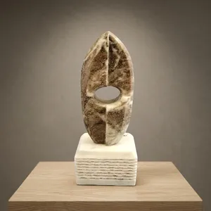 Sculpture ovale en pierre faite à la main avec motif géométrique, décoration minimaliste pour la maison, œuvre d'art sculptée - Product Image 5