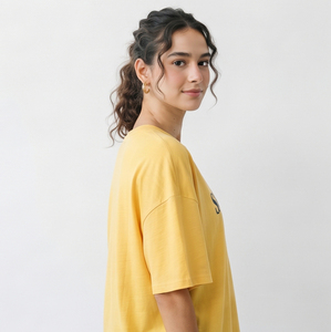 T-shirt Henley imprimé éco-responsable pour femme, style streetwear, décontracté, mélange polyester/coton, manches courtes boutonnées, épaules tombantes - Product Image 5