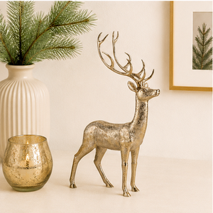 Figura de Reno Navideño de Poliresina Dorada de Lujo, Elegante Estatua de Reno de Pie para Decoración Navideña del Hogar y Centro de Mesa Festivo - Product Image 6