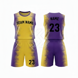 Conjunto de Camiseta de Baloncesto Personalizada con Degradado Amarillo y Morado, Sin Mangas, Cuello Redondo, Sublimada, Unisex, para Adultos, Ropa Deportiva, Absorbe la Humedad - Product Image 5