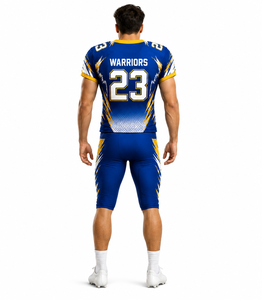 Uniforme de Fútbol Americano para Hombre Warriors, Conjunto de Jersey y Pantalones con Estampado por Sublimación Azul y Amarillo, Número 23, Poliéster Transpirable para Adultos - Product Image 4