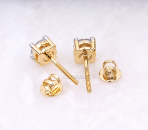 Round Cut Lab Diamond Stud <b>Earrings</b> 14K Gold Screw <b>Back</b> Classic Solitaire Luxury Jewelry OEM - Product Image 4