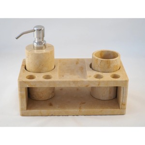 Marble Bathroom Set Rectangle Modern Style Three-Piece With Soap Dispenser And <b>Toothbrush</b> <b>Holder</b> Easy To Clean - Product Image 3