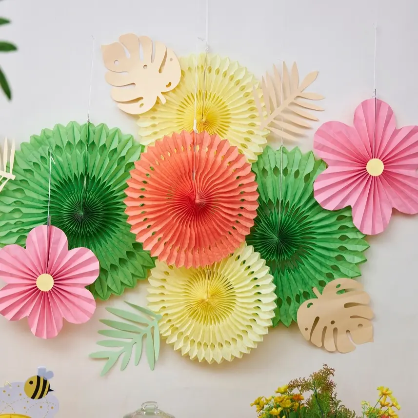 Custom Hanging Paper Fans Set Party Decoration Supplies Wholesale Decor Floral Wall Backdrop Paper Fans Party Decoration