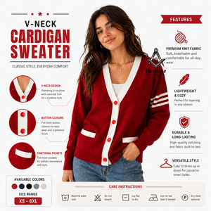 Cardigan universitaire pour femmes avec logo personnalisé, écussons rouges et blancs, style régalia maçonnique et universitaire - Product Image 5
