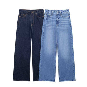 Jean baggy personnalisé pour femme grande taille, en denim de coton délavé clair, avec boutons décoratifs, style streetwear automne, coupe ample, taille avec logo - Product Image 4