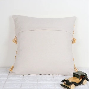 Hand Tufted Geometric Square Ivory and Yellow Tassel Cushion <b>Throw</b> Pillow <b>Cover</b> Lace Trim <b>Sofa</b> Hotel Home Decor - Product Image 2
