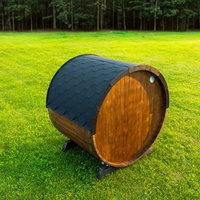 Sauna extérieur en forme de baril |   Bois de cèdre, toiture en bardeaux d'asphalte |   Options de taille personnalisée et de teinture du bois