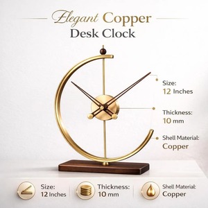 High End Copper <b>Table</b> <b>Clock</b> Perfect For Workspace Decor Gifting Purpose And Elegant <b>Table</b> Top Decoration Wholesale From India - Product Image 2