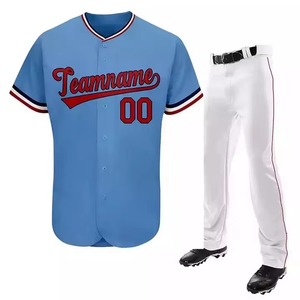 Uniforme de Béisbol Personalizado para Hombre, Color Azul Claro con Ribete Rojo, Nombre del Equipo 00, Transpirable, Poliéster, Manga Corta, Corte Regular, Adulto - Product Image 4