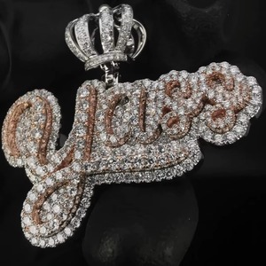 Hip Hop Jewelry Iced Out Custom Letter <b>Pendant</b> 925 Sterling <b>Silver</b> VVS Moissanite Number Name <b>Initial</b> Logo Two Tone Bail <b>Pendant</b> - Product Image 4