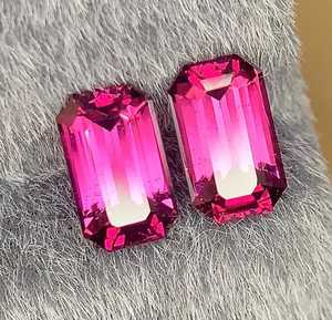 Coppia di granati rosa naturali taglio smeraldo sfaccettati, <span class=keywords><strong>pietre</strong></span> preziose sfuse per la creazione di gioielli, fornitore all'ingrosso - Product Image 5