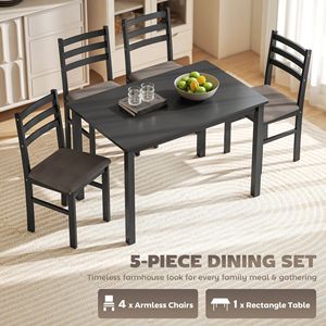 Juego de Mesa de Cocina Estilo Rústico Negro de 5 Piezas para 4 Personas, Incluye Sillas Tapizadas y Patas de Madera de Caucho - Product Image 4