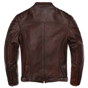 Men's <b>Brown</b> <b>Leather</b> <b>Jacket</b> Full Sleeve Classic Style Windproof All Seasons Motorcycle Wear - Product Image 2