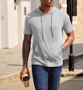 Sudadera con Capucha de Manga Corta para Hombre, 100% Algodón, 260 GSM, Ligera, Lisa, con Bolsillo, Venta al Por Mayor Directa de Fábrica, OEM - Product Image 5