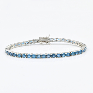 Bracelet tennis unisexe de haute qualité en argent sterling 925 avec topaze bleue de Londres naturelle ovale certifiée IGI, idéal pour les soirées - Product Image 3