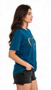 เสื้อยืดผู้หญิงฤดูร้อน สีกรมท่า ผ้าฝ้ายนุ่ม สวมใส่สบาย แขนสั้น ระบายอากาศได้ดี คุณภาพสูง ปรับแต่งได้ คอกลม ทรงหลวม พิมพ์ลายซิลค์สกรีน - Product Image 2