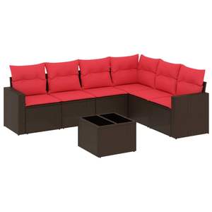 ชุดโซฟาลานบ้านหวายโพลีสีน้ำตาล 7 ชิ้นพร้อมชุดเบาะรองนั่งในสวน - Product Image 2