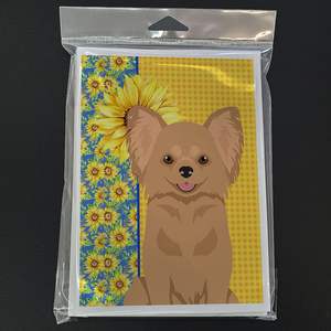 Summer Sunflowers Longhaired Gold Chihuahua Whimsical A7 Tarjetas de felicitación Pack 8 Tarjetas de nota en blanco con sobres Tamaño 5x7 - Product Image 3