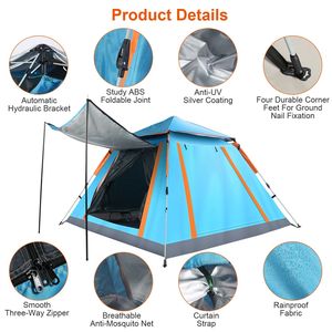 Tenda da Campeggio Pieghevole Impermeabile per 4-5 Persone con 2 Zanzariere e Borsa per il Trasporto, Ideale per Escursioni e Avventure - Product Image 3