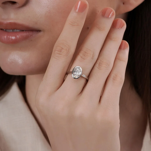 Anillo de Compromiso con Diamante Cultivado en Laboratorio de Corte Ovalado, Anillo de Promesa con Diamante Solitario Certificado VVS2, Joyería de Oro de 18K para Mujer - Product Image 1