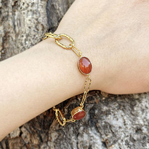 Pulsera de cadena con eslabones de cornalina natural lisa, joyería de diseño, latón macizo chapado en oro de 18k, pulsera llamativa para mujer - Product Image 3