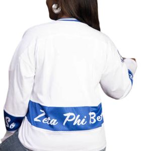 Camiseta Blanca y Azul de Zeta Phi Beta para Mujer, con Letras Griegas Bordadas y Apliques del 1920, Manga Larga, Estilo Casual - Product Image 3