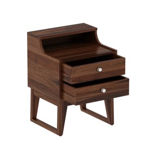 Modern Wood Nightstand With 2 Drawers And Open <b>Shelf</b> Storage Bedroom Furniture Midcentury Design - Product Image 3