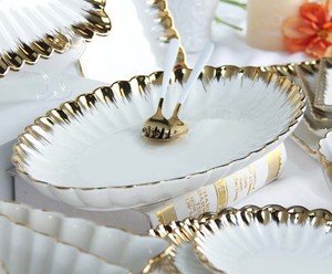 Nordic style high kiln temperature elegantly rich Gold Rimmed White Ceramic smooth glossy durable <b>Dinnerware</b> <b>Set</b> home restaurant - Product Image 3