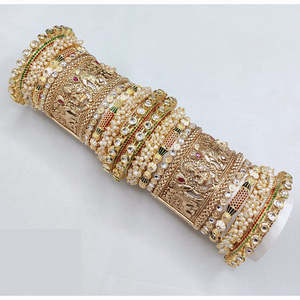 Beautiful Kundan Pearl and Meenakari Openable <b>Bangles</b> <b>Set</b> Designer Premium Jewelry for Wedding and Party Wear - Product Image 1