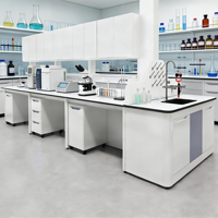 Nouveau modèle de table de travail de laboratoire centrale moderne en acier inoxydable avec étagères réglables et plateau résistant aux acides, modèle 25-SYZQ85 pour les écoles