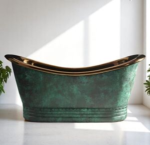 Bañera de Cobre con Acabado Patinado, Estilo Antiguo, Forma Irregular, Ecológica, Duradera, Sin Tapa, Segura, Bañera Tipo Barril - Product Image 3