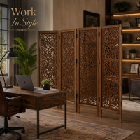 Paravent pliant en bois fait main, écran de séparation décoratif sculpté |   Paravent de séparation pour bureau à domicile