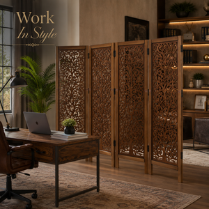 Handmade Wooden Room Divider Folding Privacy <b>Screen</b> Decorative Carved <b>Partition</b> Panel | Freestanding Home Office Decor Divider - Product Image 2