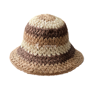 <b>Women</b> Adjustable Paper Sun Hat Hand Embroidery Striped Pearl Trim Wide Brim Bucket Beach Vacation Outdoor <b>Cap</b> - Product Image 2